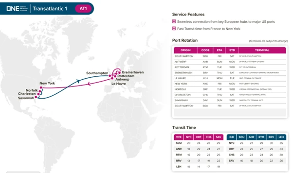 Ocean Network Express Deploys New Efficient Vessel to Key Transatlantic Trade Route Linking Europe to the USA